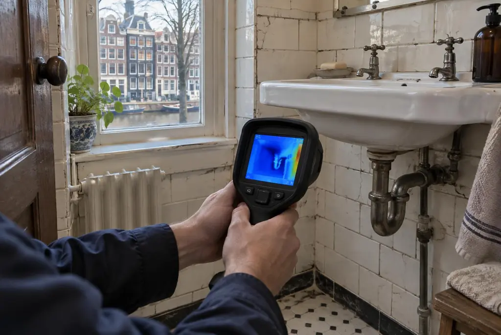 Lekdetectie Zaandam – badkamer met oude leidingen achter de tegels