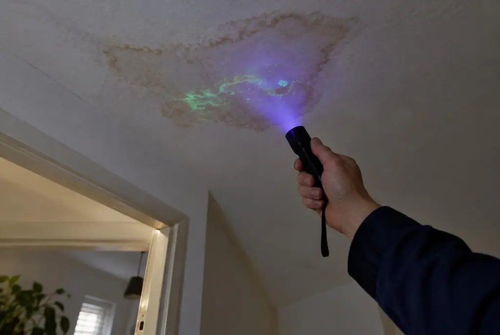 Lekdetectie Zaandam – kleurstof controleren op het plafond met uv-licht