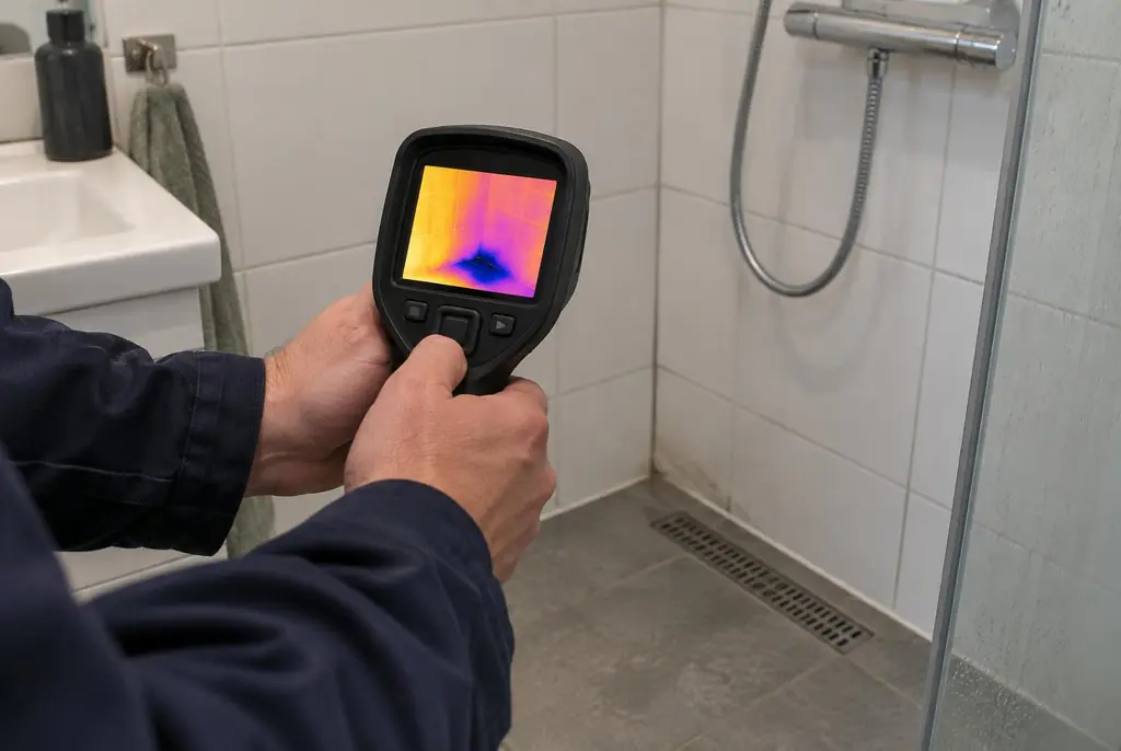 Lekdetectie Zaandam – lekdetectiespecialist met warmtebeeldcamera in een badkamer